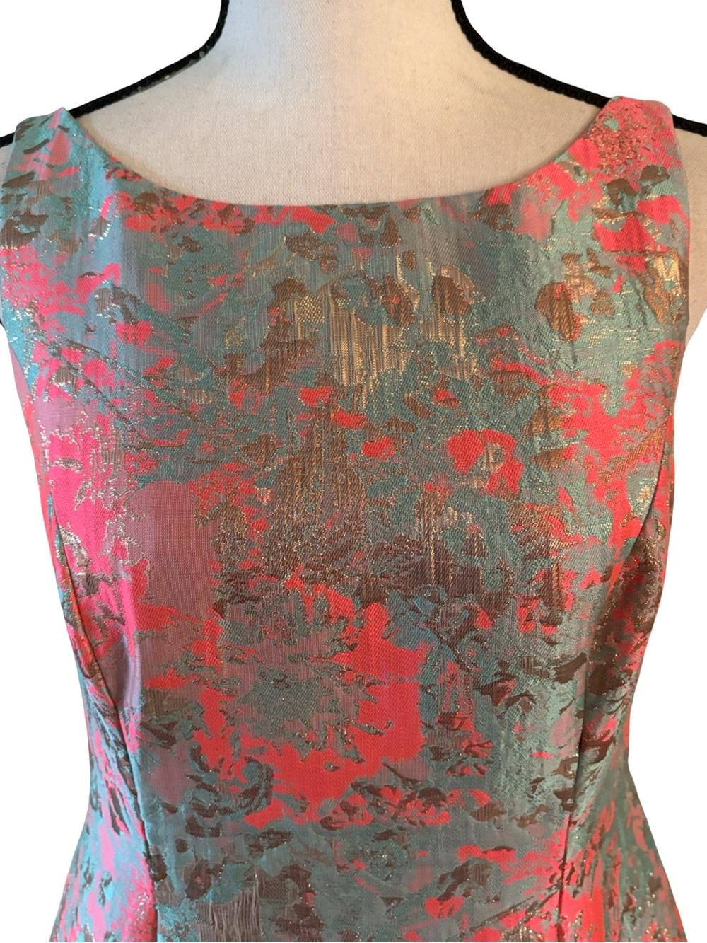 Adrianna Papell Floral Metallic Jacquard Cocktail Dress Size 8 - Picture 5 of 13